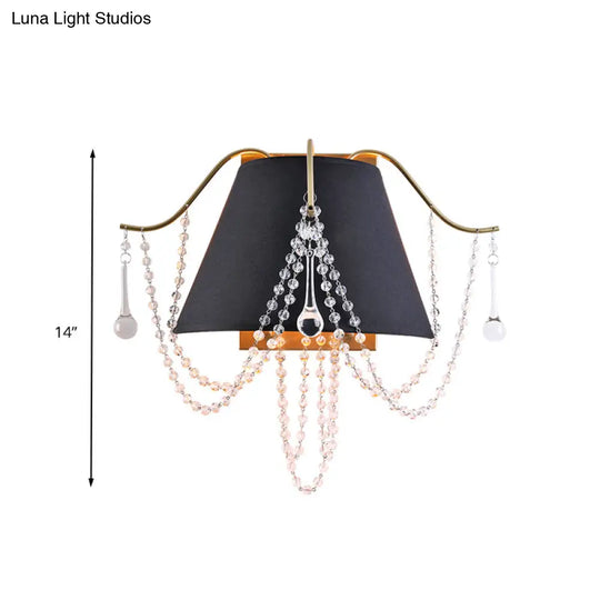 Translucent Crystal 2-Light Black Wall Sconce With Bead Mount - Traditional Lighting