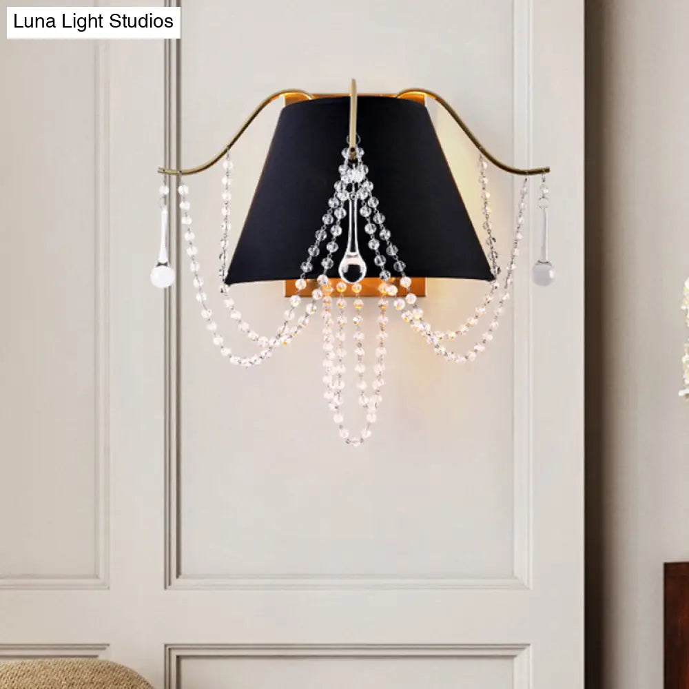 Translucent Crystal 2-Light Black Wall Sconce With Bead Mount - Traditional Lighting