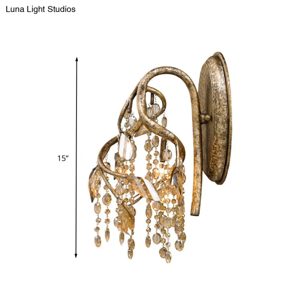 Translucent Crystal Led Wall Lamp - Decorative Branch Mount Lighting 2 Lights Brass Finish