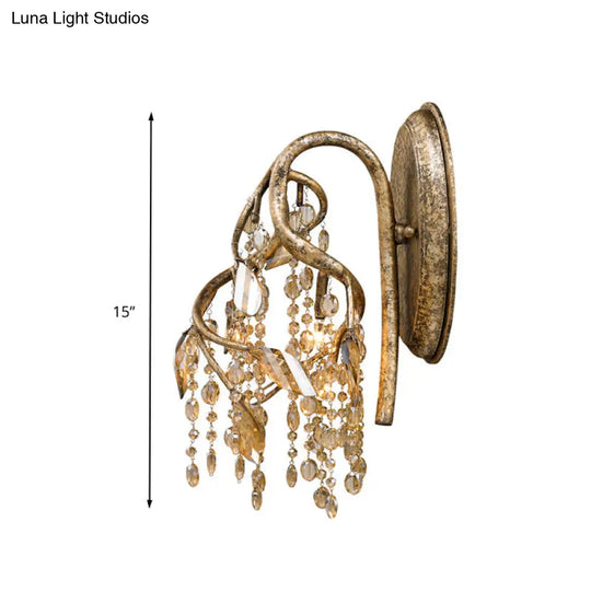 Translucent Crystal Led Wall Lamp - Decorative Branch Mount Lighting 2 Lights Brass Finish