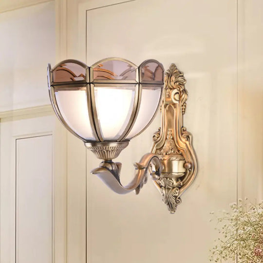 Translucent Glass Wall Mount Lamp - Colonial Style Bedside Sconce In Brass 1 /