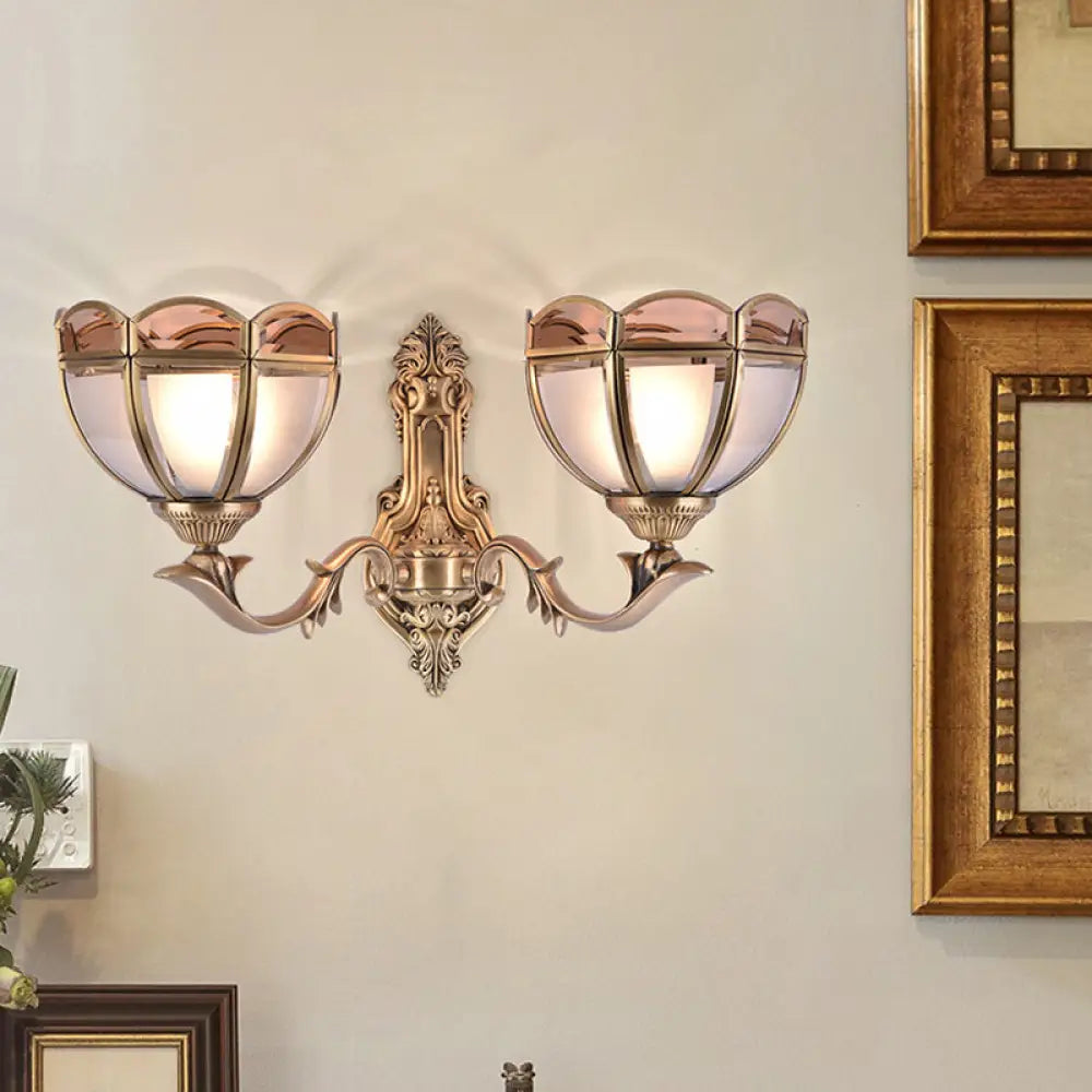 Translucent Glass Wall Mount Lamp - Colonial Style Bedside Sconce In Brass 2 /