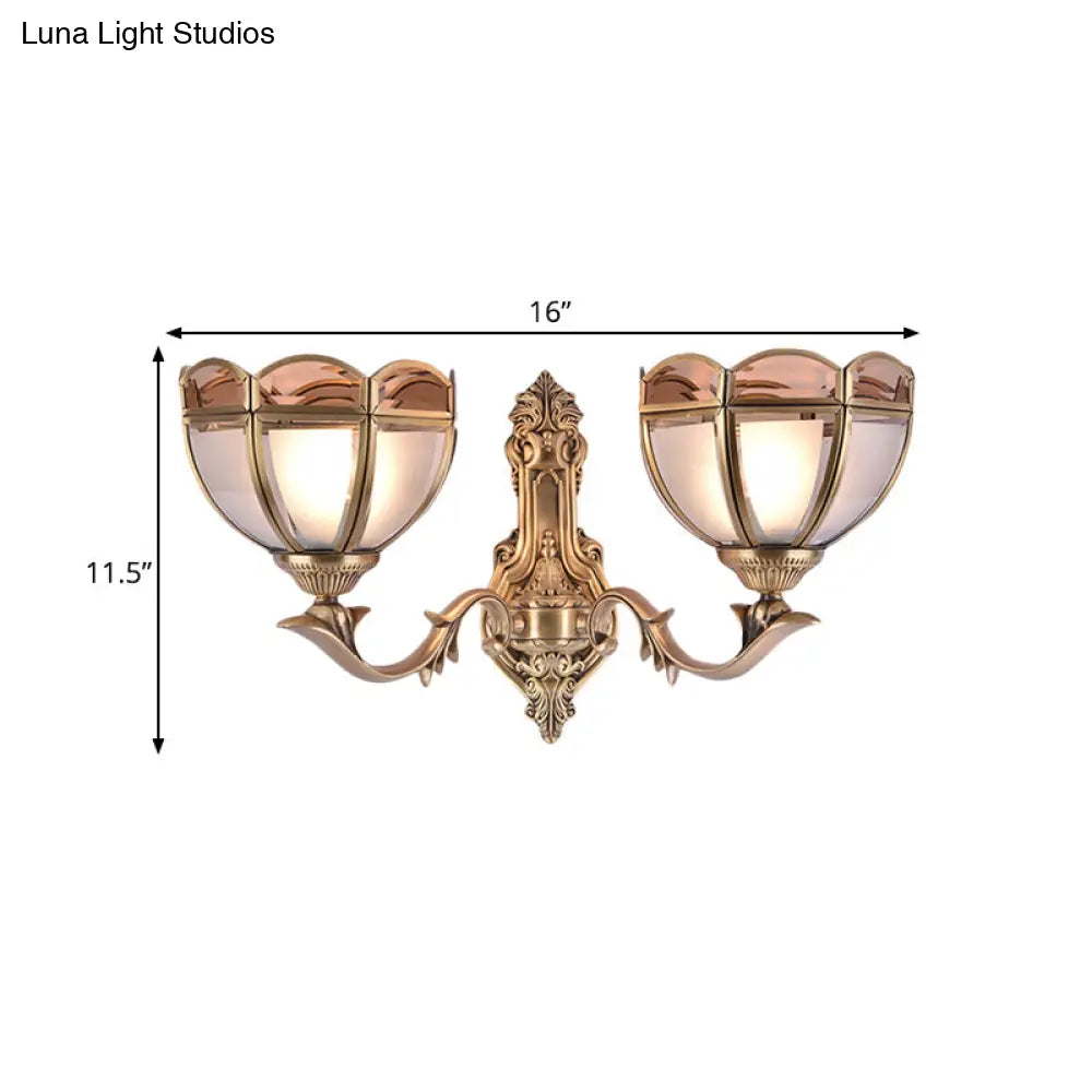 Translucent Glass Wall Mount Lamp - Colonial Style Bedside Sconce In Brass