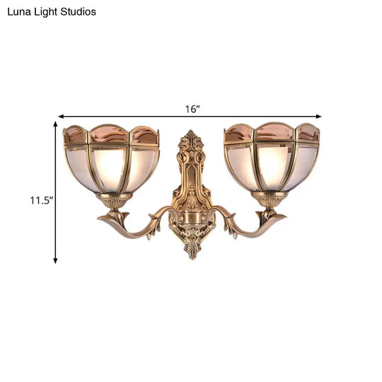 Translucent Glass Wall Mount Lamp - Colonial Style Bedside Sconce In Brass