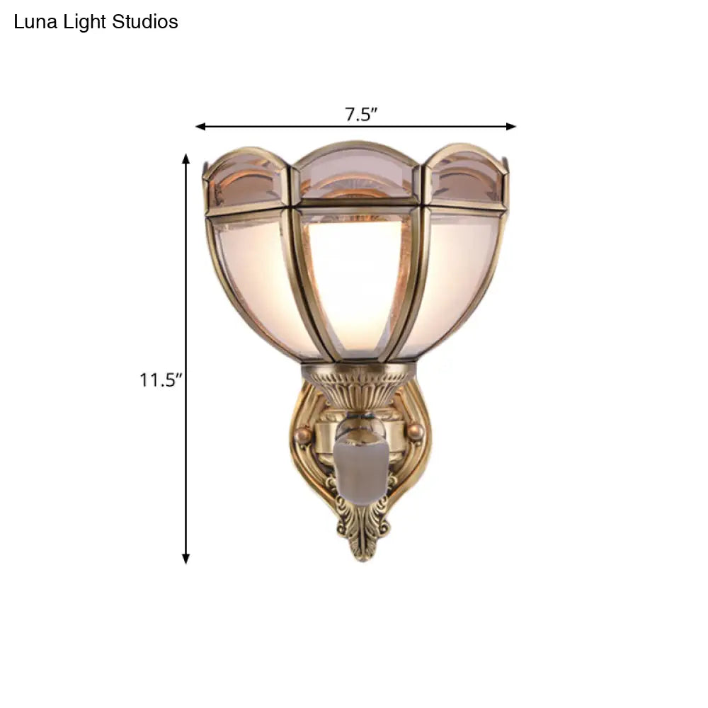 Translucent Glass Wall Mount Lamp - Colonial Style Bedside Sconce In Brass