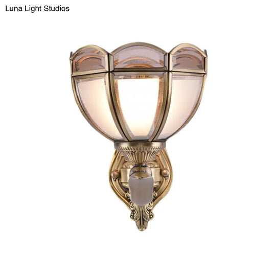 Translucent Glass Wall Mount Lamp - Colonial Style Bedside Sconce In Brass