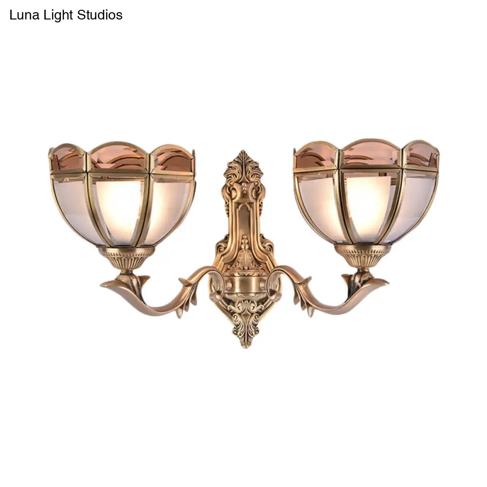 Translucent Glass Wall Mount Lamp - Colonial Style Bedside Sconce In Brass