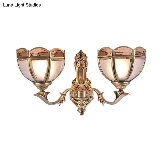 Translucent Glass Wall Mount Lamp - Colonial Style Bedside Sconce In Brass