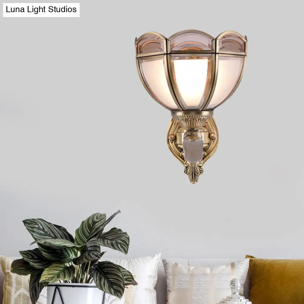 Translucent Glass Wall Mount Lamp - Colonial Style Bedside Sconce In Brass