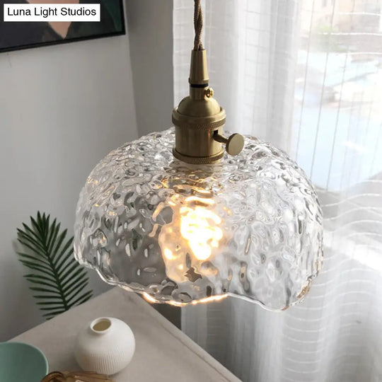 Translucent Hammered Glass Pendant - Modern Single-Bulb Brass Hanging Light Fixture Clear