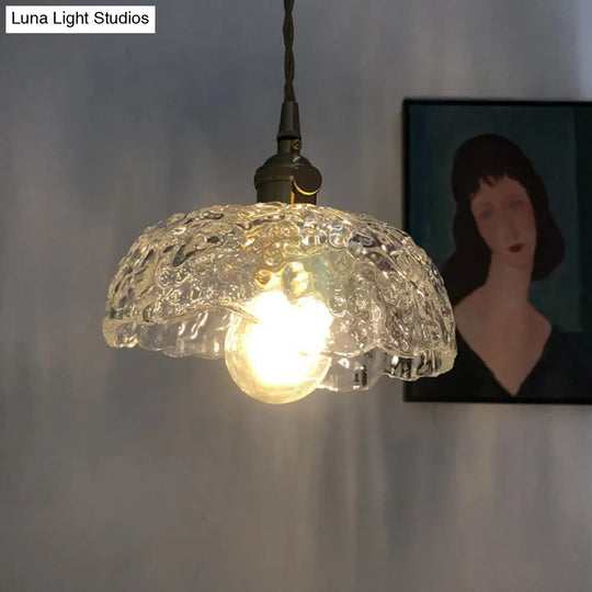 Translucent Hammered Glass Pendant With Single Bulb For Modern Brass Hanging Lighting