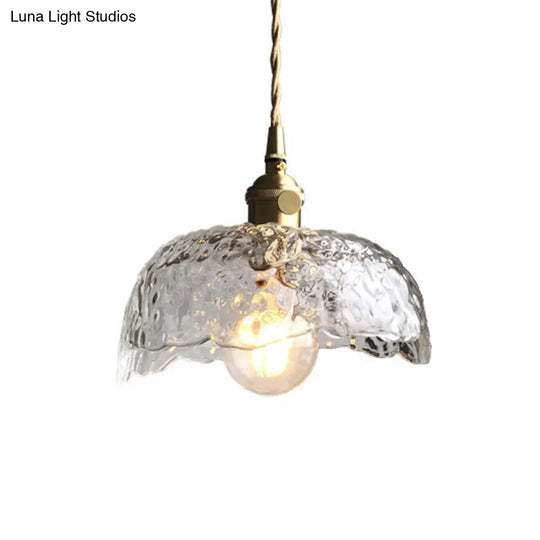 Translucent Hammered Glass Pendant With Single Bulb For Modern Brass Hanging Lighting