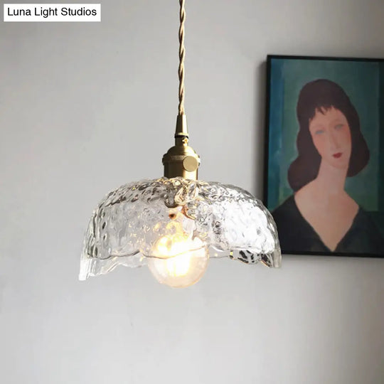 Translucent Hammered Glass Pendant With Single Bulb For Modern Brass Hanging Lighting