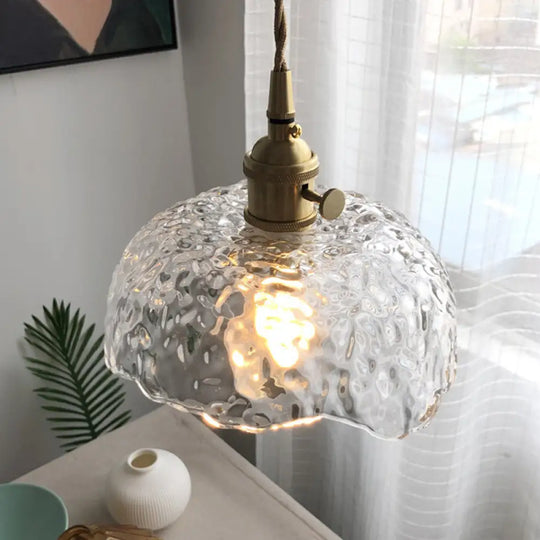 Translucent Hammered Glass Pendant With Single Bulb For Modern Brass Hanging Lighting Clear