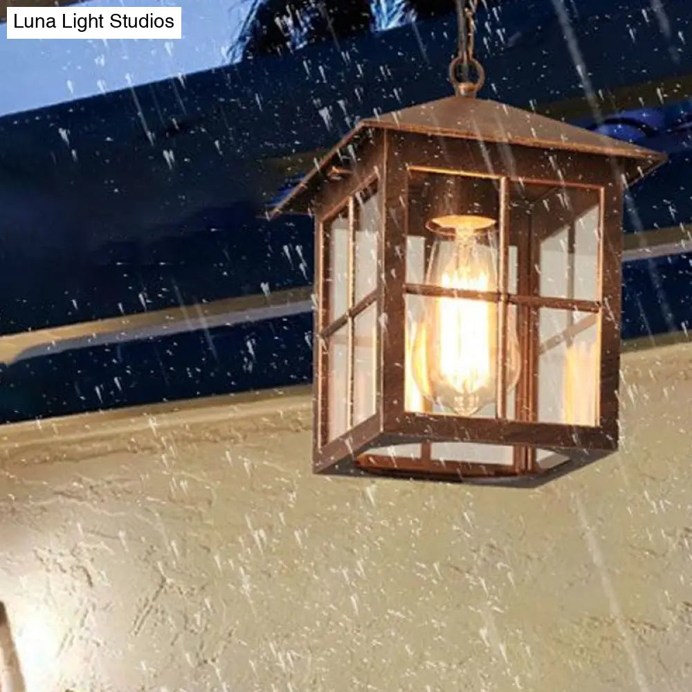 Transparent Glass Country Gridded Pendant Light: Single Hanging Lamp For Gardens