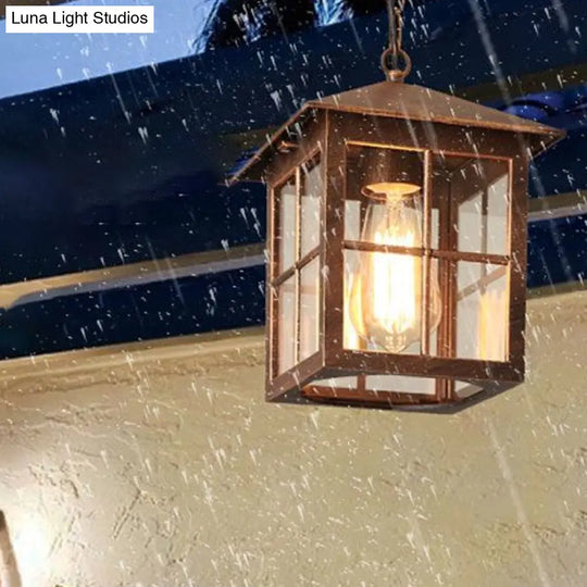 Transparent Glass Country Gridded Pendant Light: Single Hanging Lamp For Gardens