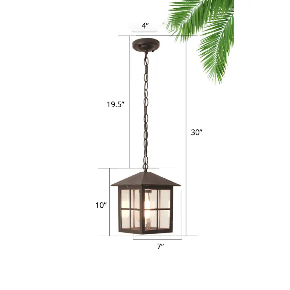 Transparent Glass Country Gridded Pendant Light: Single Hanging Lamp For Gardens Black