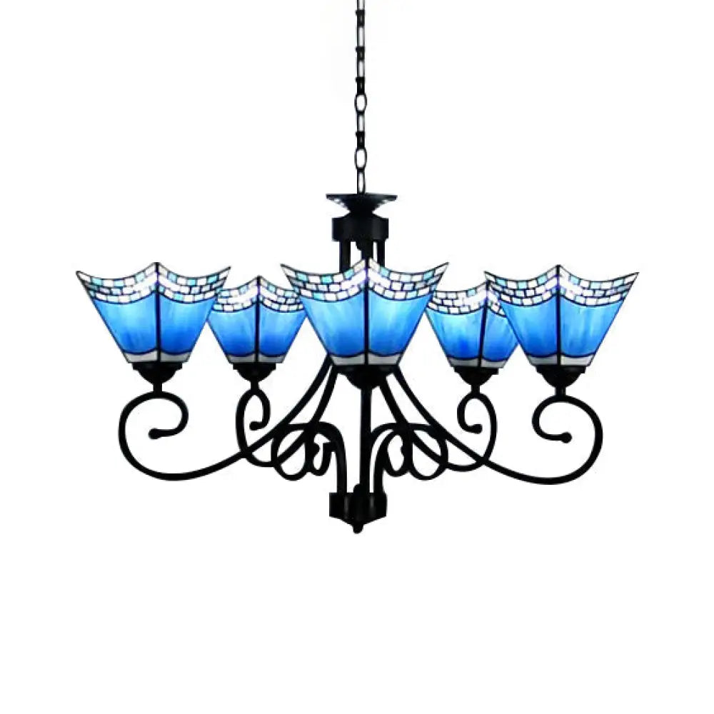 Trapezoid Chandelier With Blue Glass Nautical Pendant Lights - Perfect For Living Room