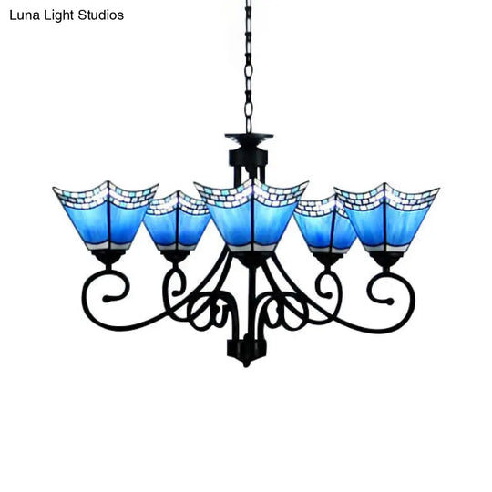 Trapezoid Chandelier Lighting: Blue Glass Nautical Pendant Light - Ideal For Living Room