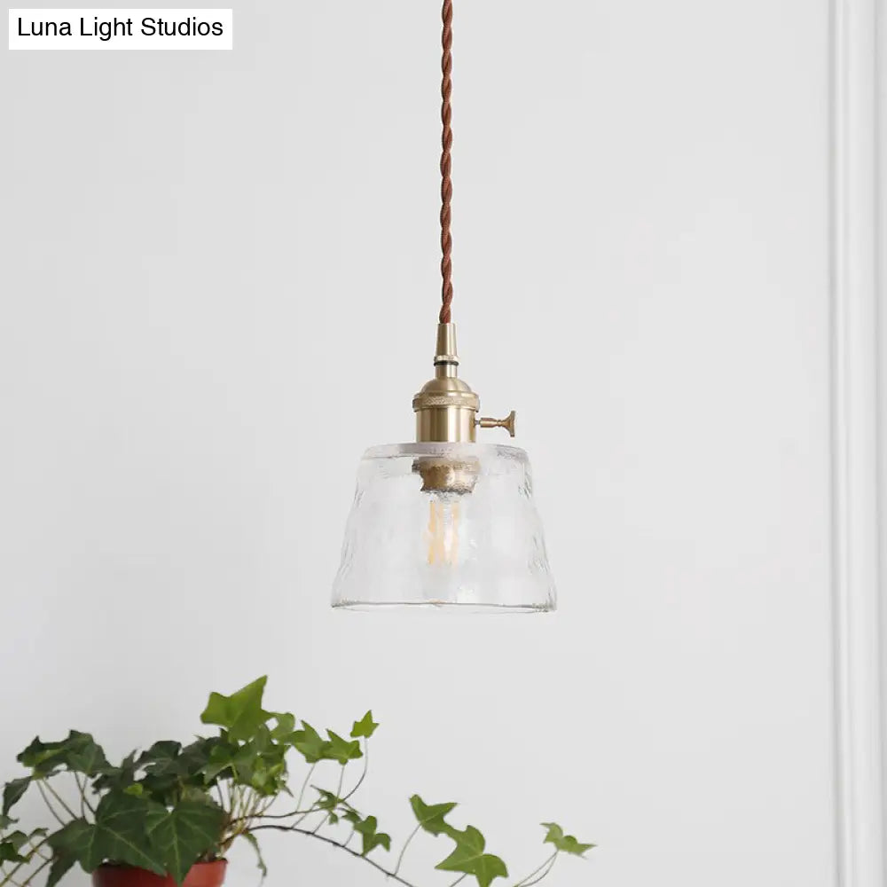 Trapezoid Industrial Hanging Lamp Kit - Clear Glass Brass Suspension Pendant