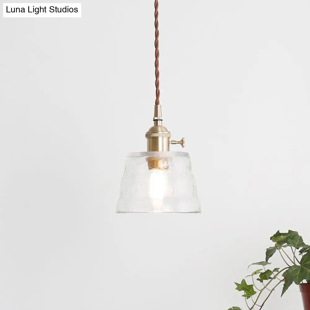 Trapezoid Industrial Hanging Lamp Kit - Clear Glass Brass Suspension Pendant