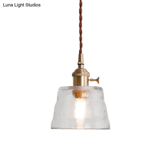 Industrial Clear Glass Trapezoid Corridor Hanging Lamp - Brass Suspension Pendant With 1 Light Kit