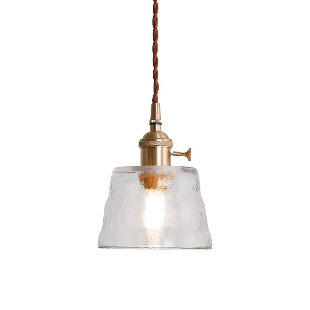 Trapezoid Industrial Hanging Lamp Kit - Clear Glass Brass Suspension Pendant