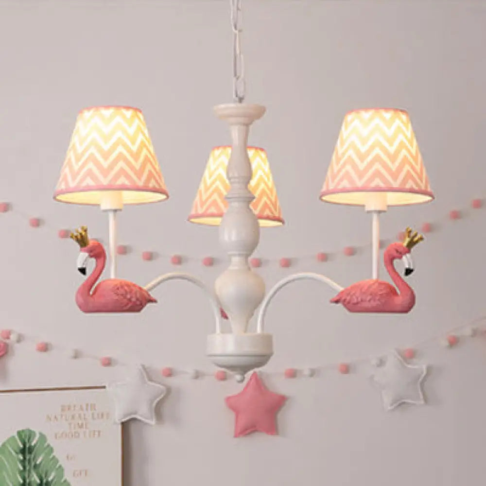 Trapezoid Shade Hanging Ceiling Lamp With Swan Fabric: Nordic Chandelier For Bedrooms 3 / Pink