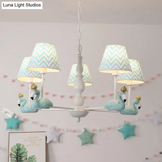 Trapezoid Shade Hanging Ceiling Lamp With Swan Fabric: Nordic Chandelier For Bedrooms