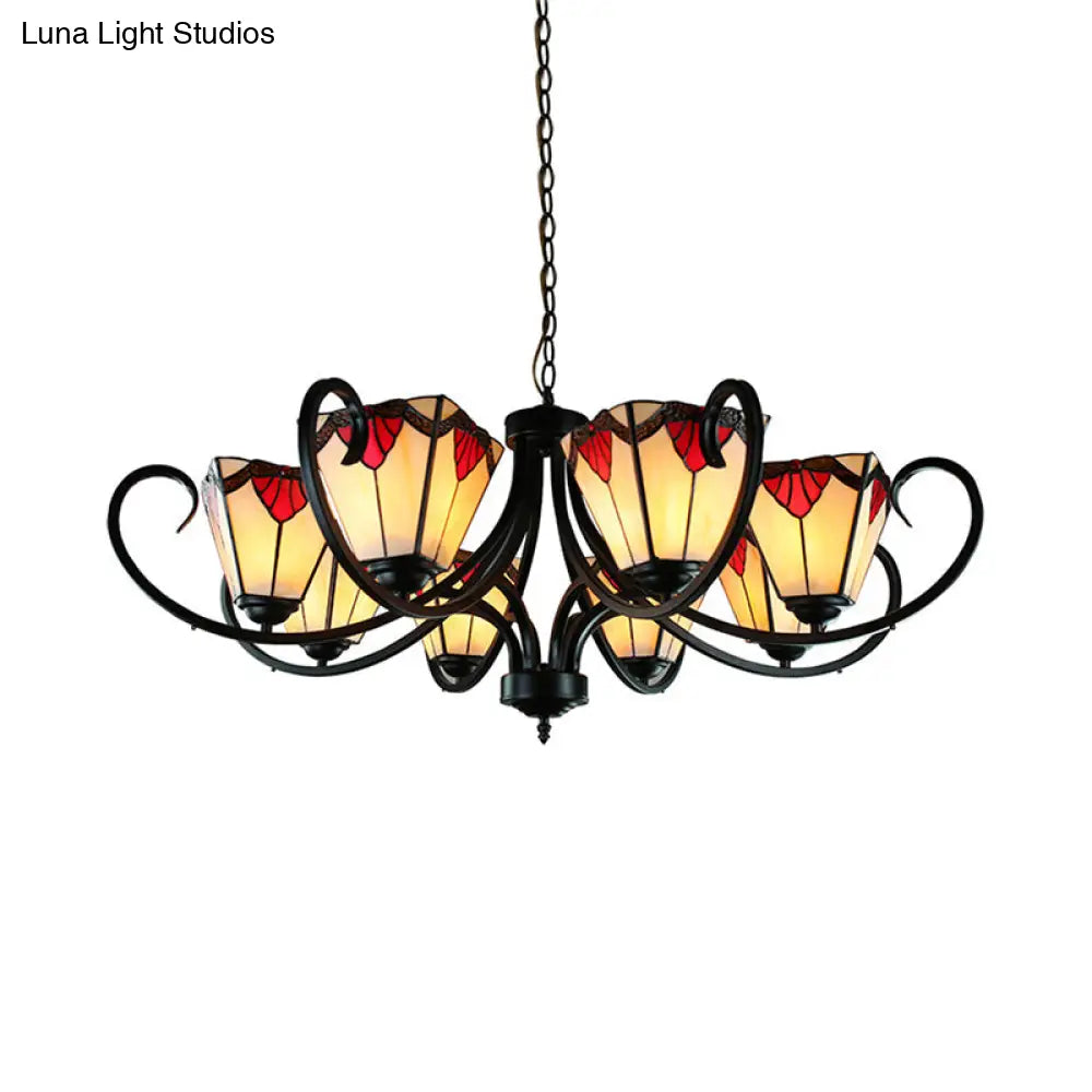 Trapezoid Stained Glass Pendant Light With Adjustable Metal Chain - 5/6/8 Suspended Fixture