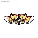 Trapezoid Stained Glass Pendant Light With Adjustable Metal Chain - 5/6/8 Suspended Fixture