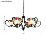 Trapezoid Stained Glass Pendant Light With Adjustable Metal Chain - 5/6/8 Suspended Fixture