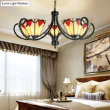 Trapezoid Stained Glass Pendant Light With Adjustable Metal Chain - 5/6/8 Suspended Fixture