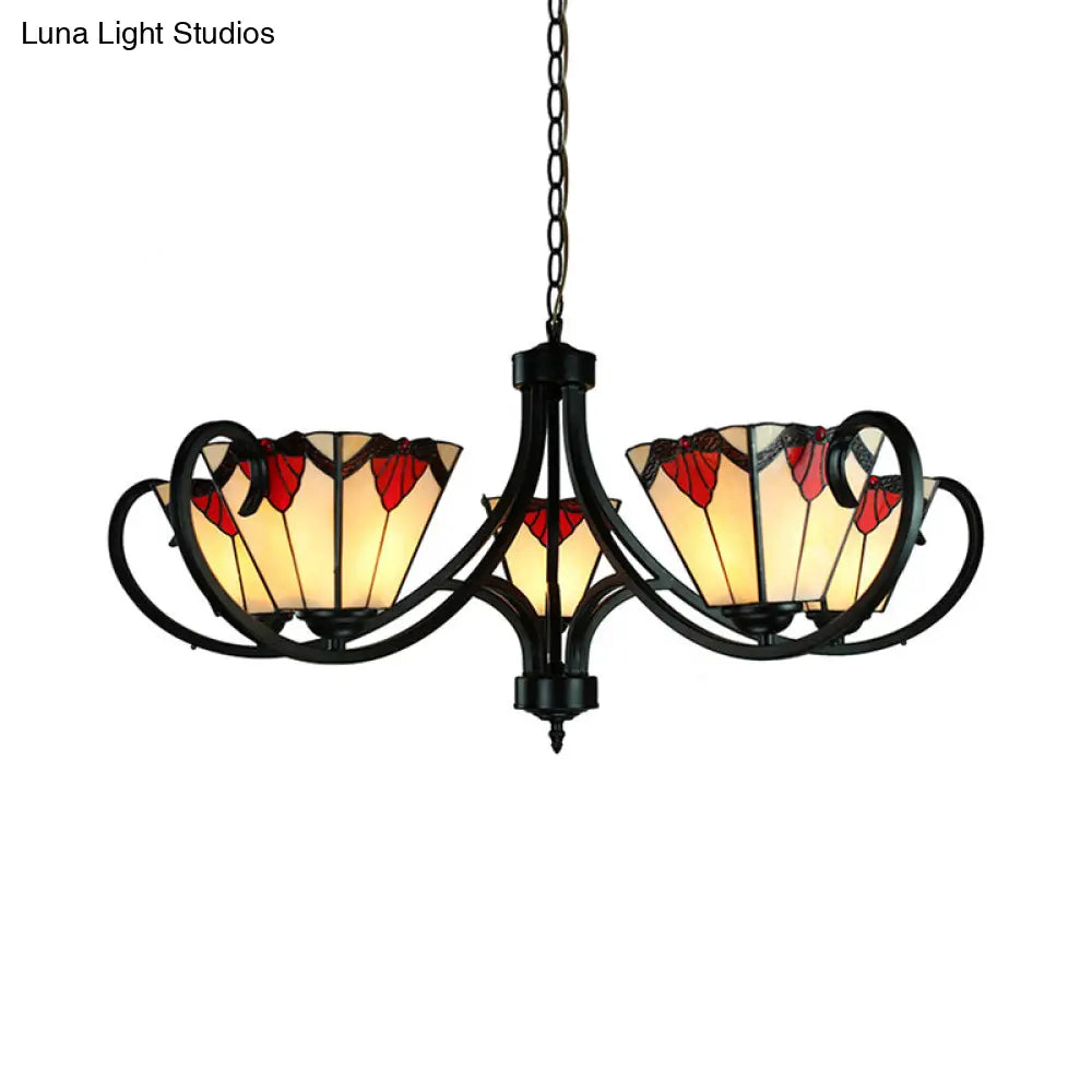 Trapezoid Stained Glass Pendant Light With Adjustable Metal Chain - 5/6/8 Suspended Fixture