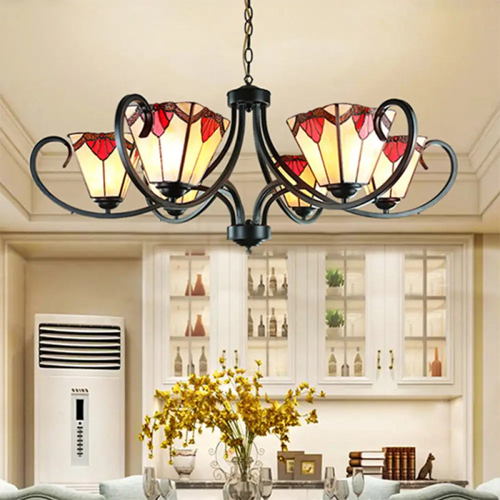 Trapezoid Stained Glass Pendant Light With Adjustable Metal Chain - 5/6/8 Suspended Fixture 6 / Red