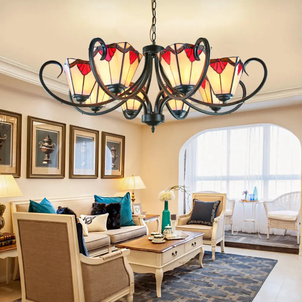 Trapezoid Stained Glass Pendant Light With Adjustable Metal Chain - 5/6/8 Suspended Fixture 8 / Red
