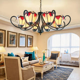 Trapezoid Stained Glass Pendant Light With Adjustable Metal Chain - 5/6/8 Suspended Fixture 8 / Red