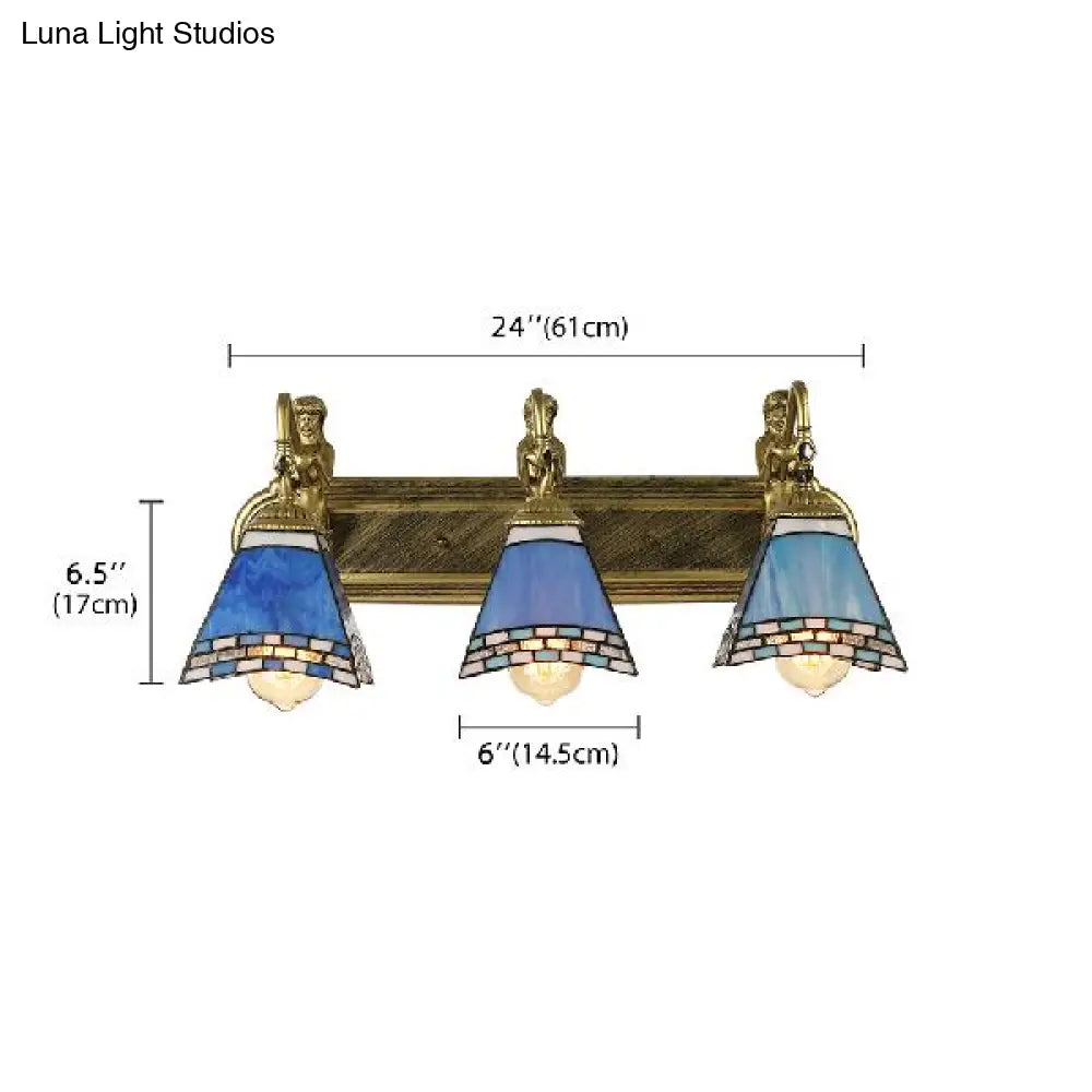 Trapezoid Stained Glass Wall Light With 3 Heads For Mediterranean Living Room