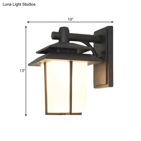 Trapezoid Wall Lamp With 1 Light - 7.5/10 Wide Opaque Glass Mounted Lighting In Black/Brass