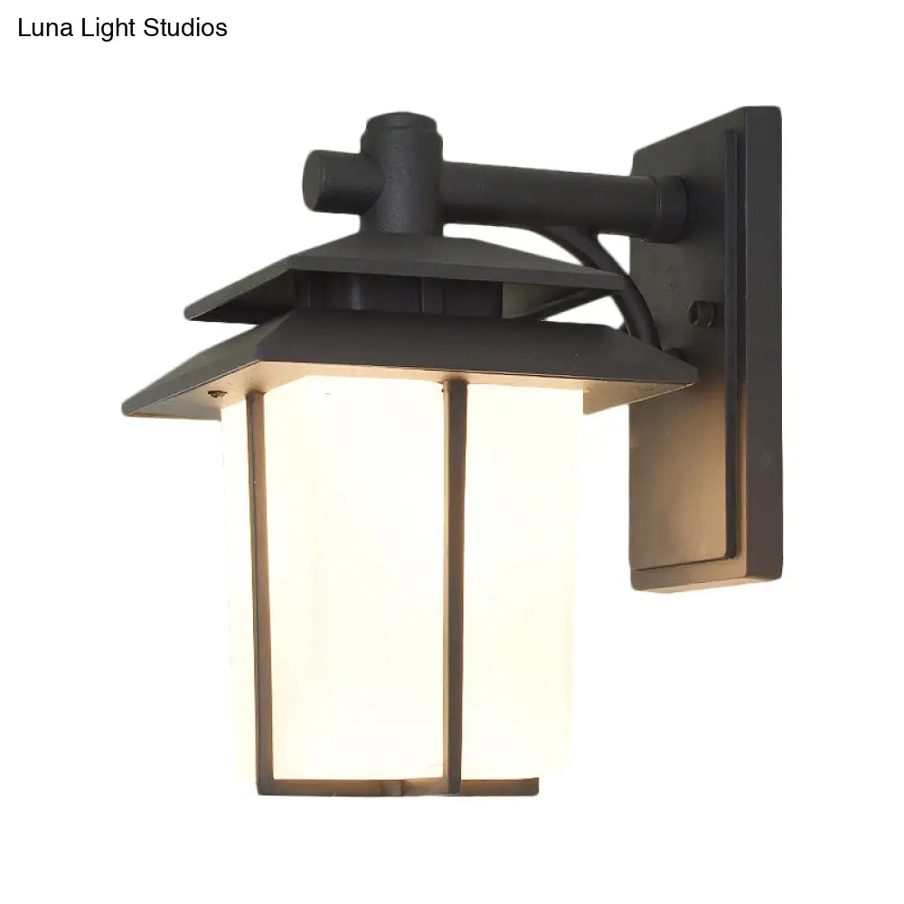 Trapezoid Wall Lamp With 1 Light - 7.5/10 Wide Opaque Glass Mounted Lighting In Black/Brass