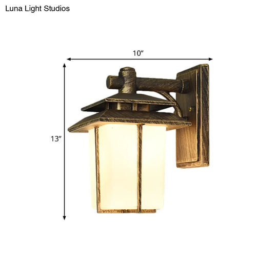 Trapezoid Wall Lamp With 1 Light - 7.5/10 Wide Opaque Glass Mounted Lighting In Black/Brass