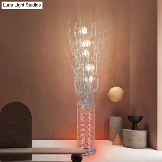 Tree-Shaped Stand-Up Lamp With Led Aluminum Reading Floor Lighting And Flower Decor Silver Finish