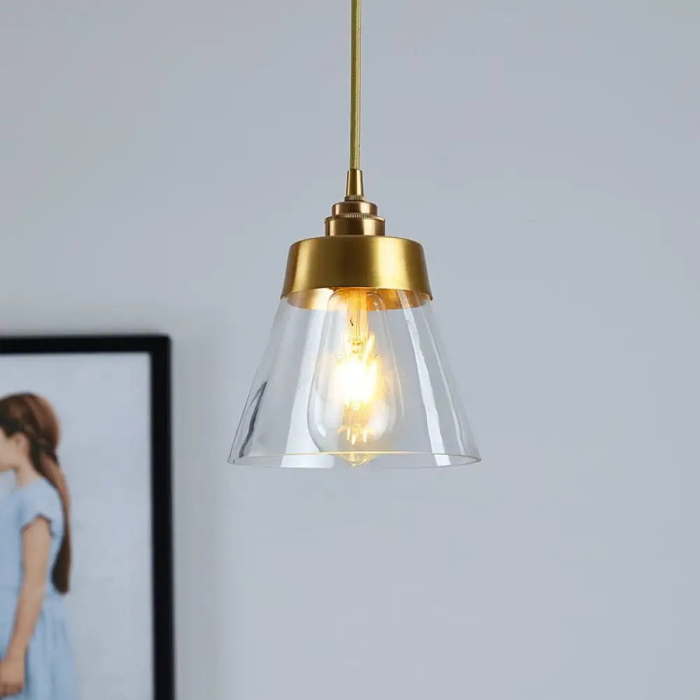 Trendy Trapezoid Glass Pendant Lamp For Cafe - Modern One-Light Shade Hanging Fixture Clear