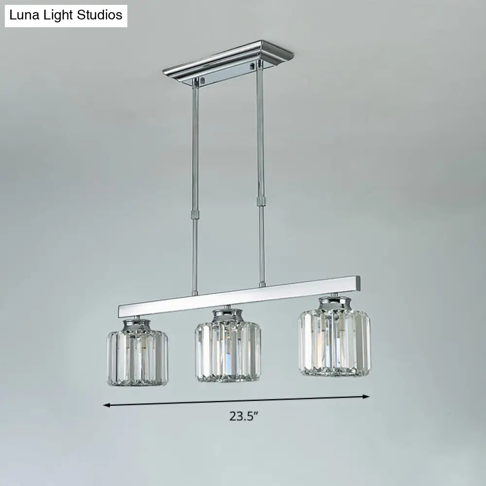 Tri-Sided Crystal Rod Silver Pendant Light For Dining Room And Kitchen Island