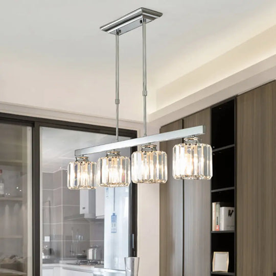 Tri-Sided Crystal Rod Silver Pendant Light For Dining Room And Kitchen Island 4 /