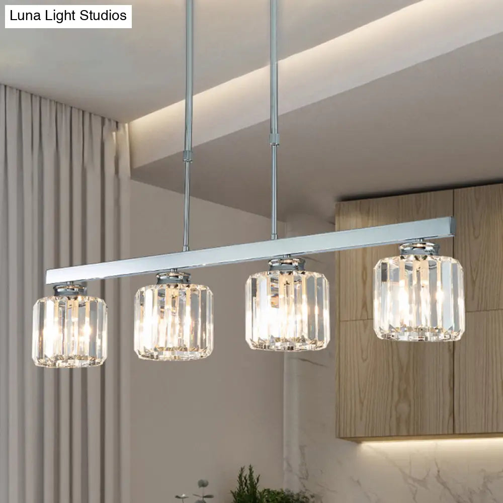 Tri-Sided Crystal Rod Silver Pendant Light For Dining Room And Kitchen Island