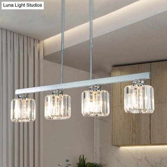 Tri-Sided Crystal Rod Silver Pendant Light For Dining Room And Kitchen Island