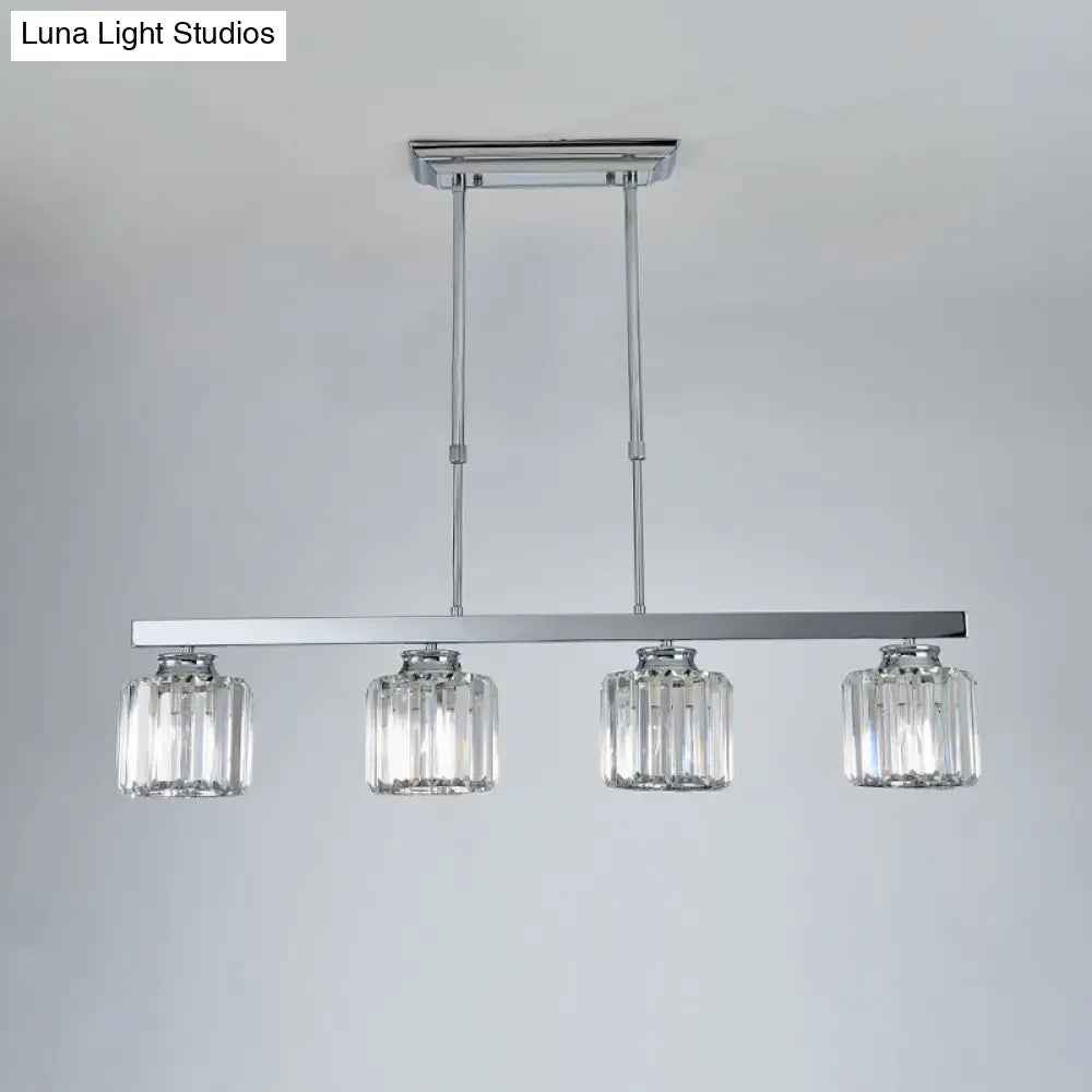 Tri-Sided Crystal Rod Silver Pendant Light For Dining Room And Kitchen Island