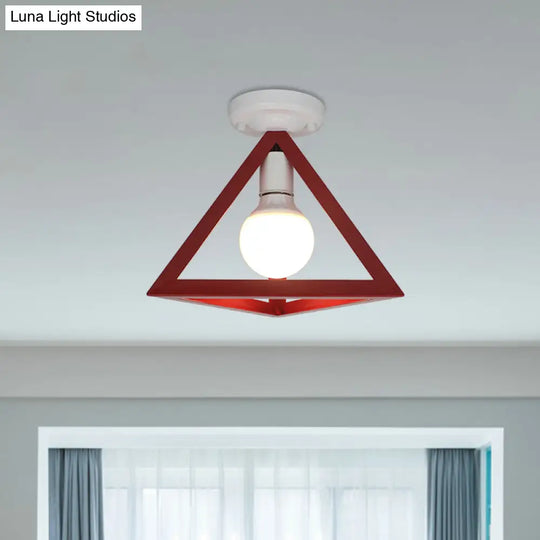 Triangle Ceiling Fixture With Cage Shade Loft - Style 1 - Bulb Metal Semi - Flush Mount Light –