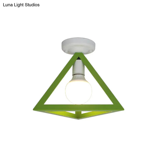 Triangle Ceiling Fixture With Cage Shade Loft - Style 1 - Bulb Metal Semi - Flush Mount Light –